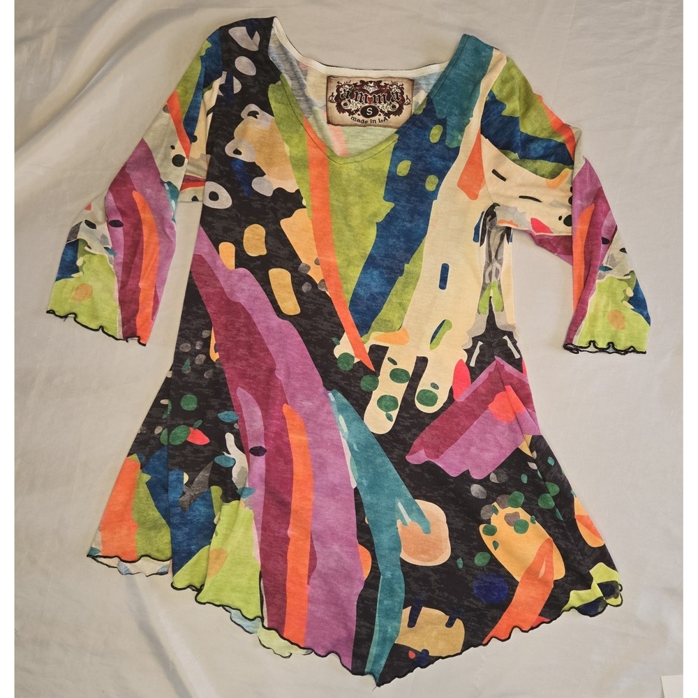 Amma Design Shirt Small Colorful Tunic Top Boho Geometric Indie Hippie Artsy USA